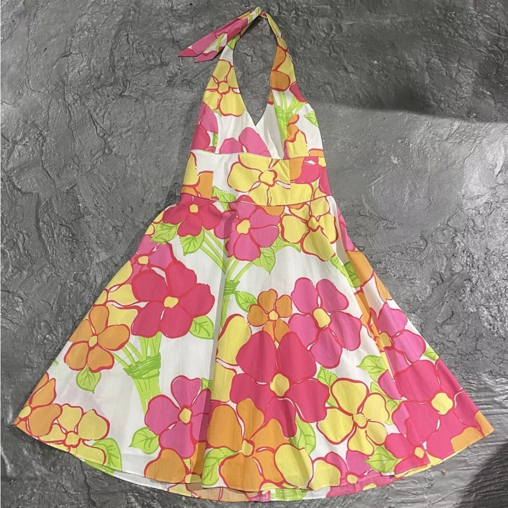 Lilly Pulitzer Pink Floral Print Halter A-Line Dress